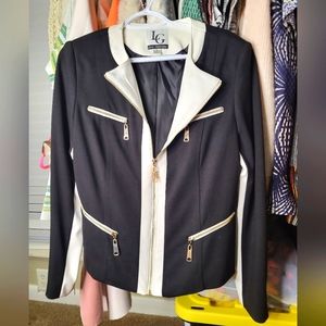 Lena Gabrielle Designer Faux Leather and Fabric Jacket, Zipper Accent Size 8